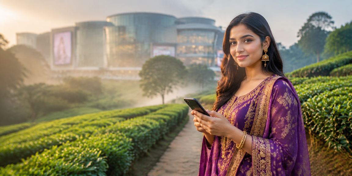 ঢাকার চা বাগানে মোবাইল ক্যাসিনো গেম খেলছেন একজন ব্যক্তি